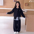 Girls' Faux Layered Plaid Hoodie & Wide-Leg Pants Set