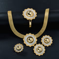 Overseas Western Statement Sunflower Mesh Chain Pendant Aluminum Bead Necklace Bracelet Set Earrings Ring Middle East Wedding Set