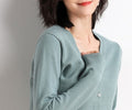 Women's Fall Artistic Fashion Knit Wool Long Sleeve V-Neck Loose Sweater + Cardigan + - Blue