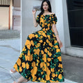 Rayon Floral Off-Shoulder Elastic Waist Bohemian Beach Dress