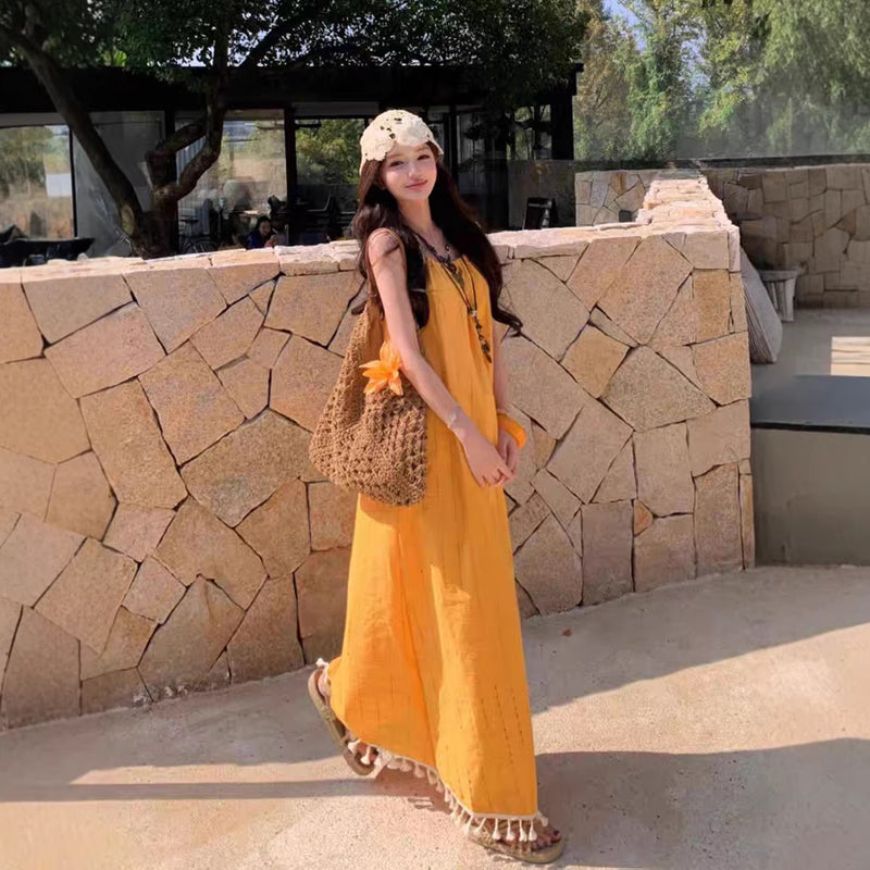 Women's Vacation Relaxed Loose Dress + Camisole + Skirt + Long Skirt 2026 - Yellow