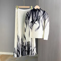 Fashion Elegant Printed Pleated Skirt 2-Piece Set