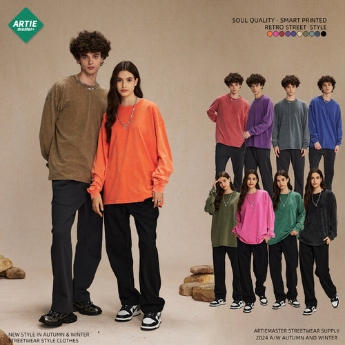Unisex Fall/Winter 275G Snow-Denim Batik Crew Neck T-Shirt