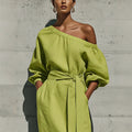 Elegant Slimming Tie-Front Waist-Tie Slit Dress