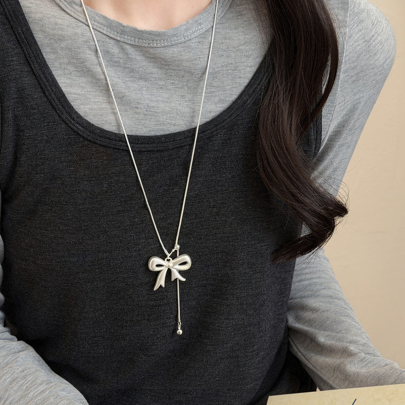 Korean Leather Cord Acrylic Bow Pendant Necklace - view 6