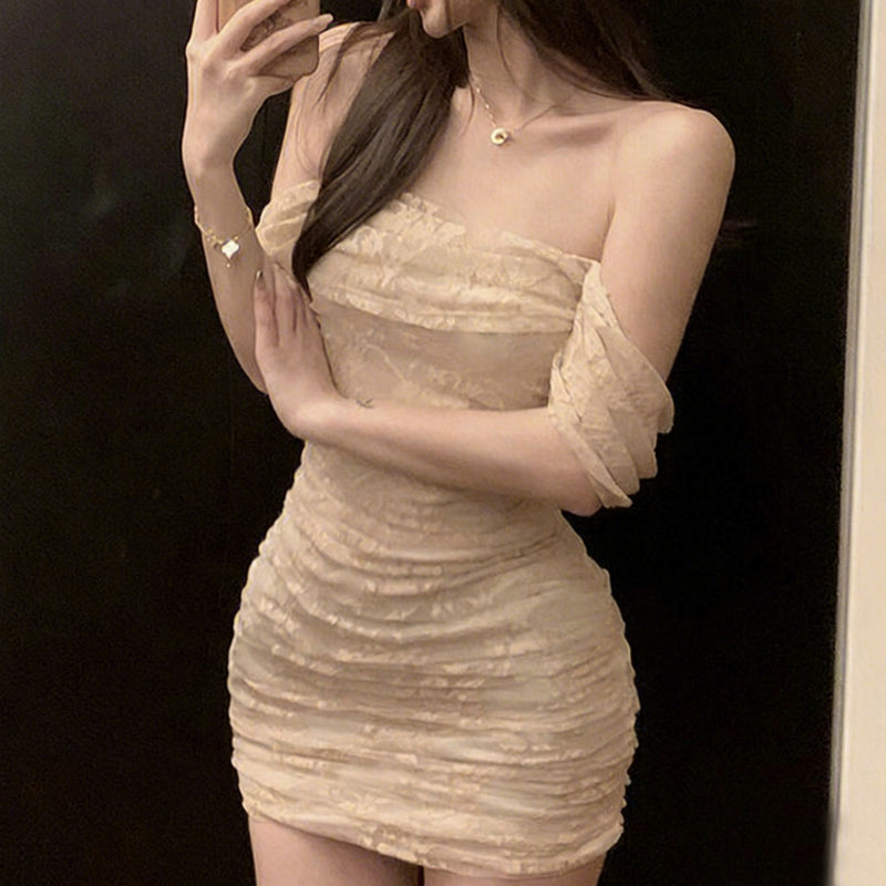 sexy hot girl xiao xiangfeng yujie lace tube top off-shoulder beautiful backpack hip skirt female wa