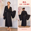 欧美女士缎面晨袍两件套喇叭袖开衫外搭蕾丝珍珠吊带裙1286+1263