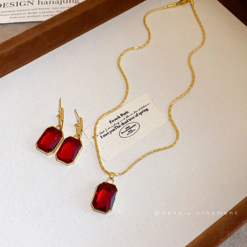 Vintage Red Square Pendant Necklace - view 4