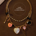 Vintage Accessory Premium vintage Heart Key Pendant Necklace Sweet Statement Rhinestone Personality Necklace