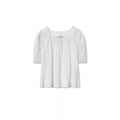 Summer Korean Lace Short Sleeve Square Neck Tie-Front Patchwork Shirt
