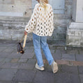 Solid Hollow-Out Crochet Knit Long Sleeve Beach Cover-Up Sweater
