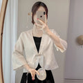 Women's New Chinese Fashion Frog Button Cropped Sun-Protection Top + Jacket 2026 - Off White
