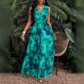Tropical Print V-Neck Twist Knit Fitted Trumpet Skirt Dress