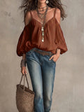 Vacation Slimming Puff Sleeve Off-Shoulder Loose Shirt + Camisole