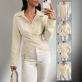 Office Elegant Long Sleeve Lapel Collar Tie-Front Fitted Cardigan + Shirt