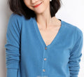 Women's Fall Artistic Fashion Knit Wool Long Sleeve V-Neck Loose Sweater + Cardigan + - Blue
