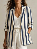 Women's Vacation Casual Long Sleeve Striped Loose Blazer 2026 - Gray