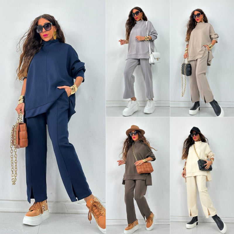 Solid Long Sleeve + Pants Two-Piece Casual Set, 2025