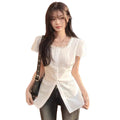 Summer Elegant Slimming Square Neck Tie-Front Waist-Tie Shirt