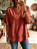 Summer Casual Short Sleeve V-Neck Loose Frayed Shirt