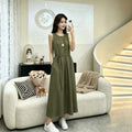 French Retro Pocket Dress - Sleeveless Waist-Cinching Loose Slip Dress Women