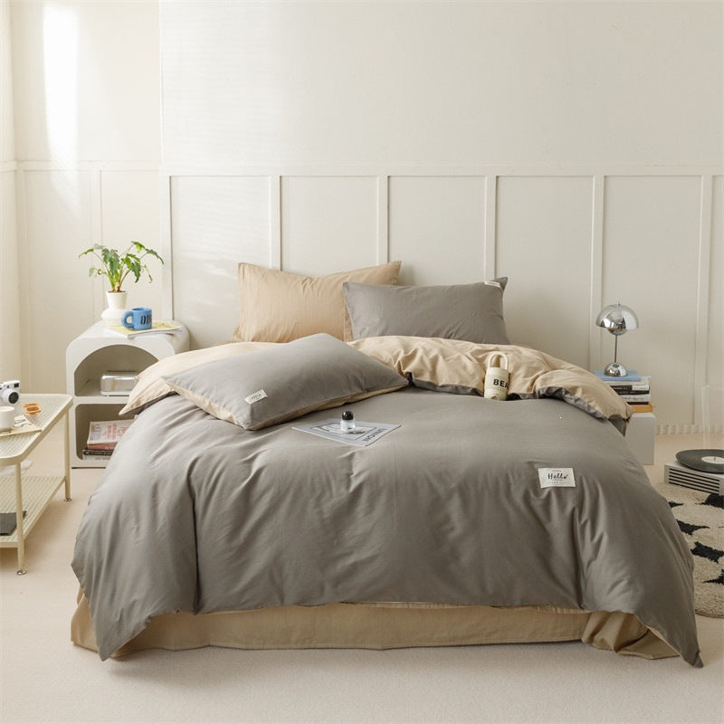 Denim Blue and Light Grey Cotton 4-Piece Bedding Set - view 4