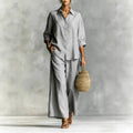 Casual Linen Cotton Wide Leg Pants + Shirt Set
