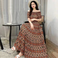 Rayon Floral Off-Shoulder Elastic Waist Bohemian Beach Dress