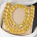 Statement Earth Luxury Cuban Chain Piece Ring Round Band Clasp Export Western Hip-Hop Bold Necklace Bracelet Set