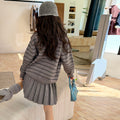 Girls' Preppy Striped Knit Top Pleated Skirt Set