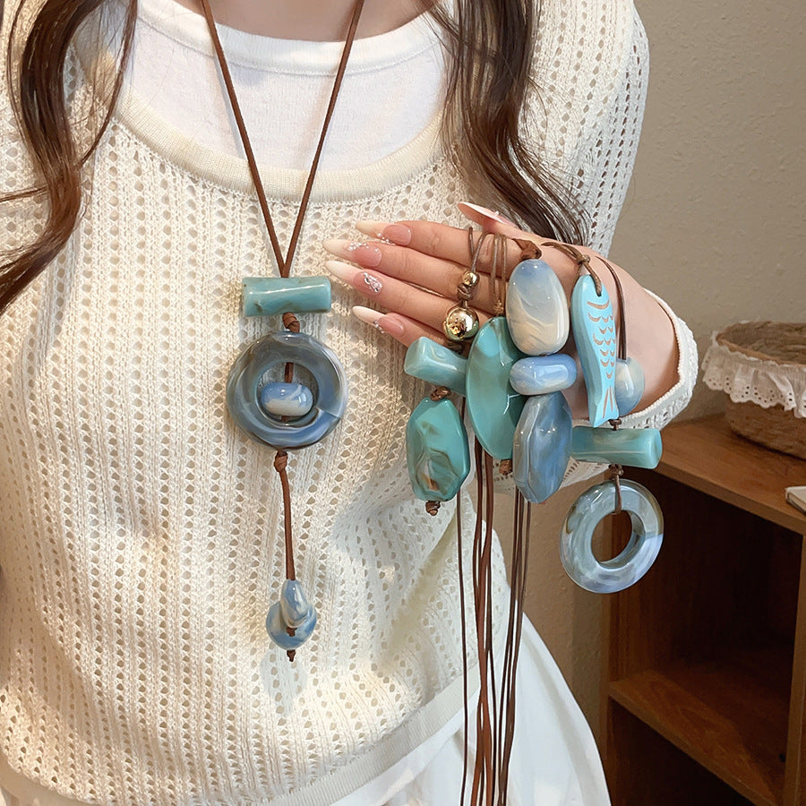 Acrylic Oval Pendant Cord Necklace - view 2