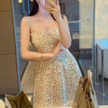 Vietnamese Style Floral Pleated Camisole Short Dress, Petite 9859