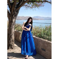 Klein Blue Camisole Long Dress, Seaside Vacation Travel