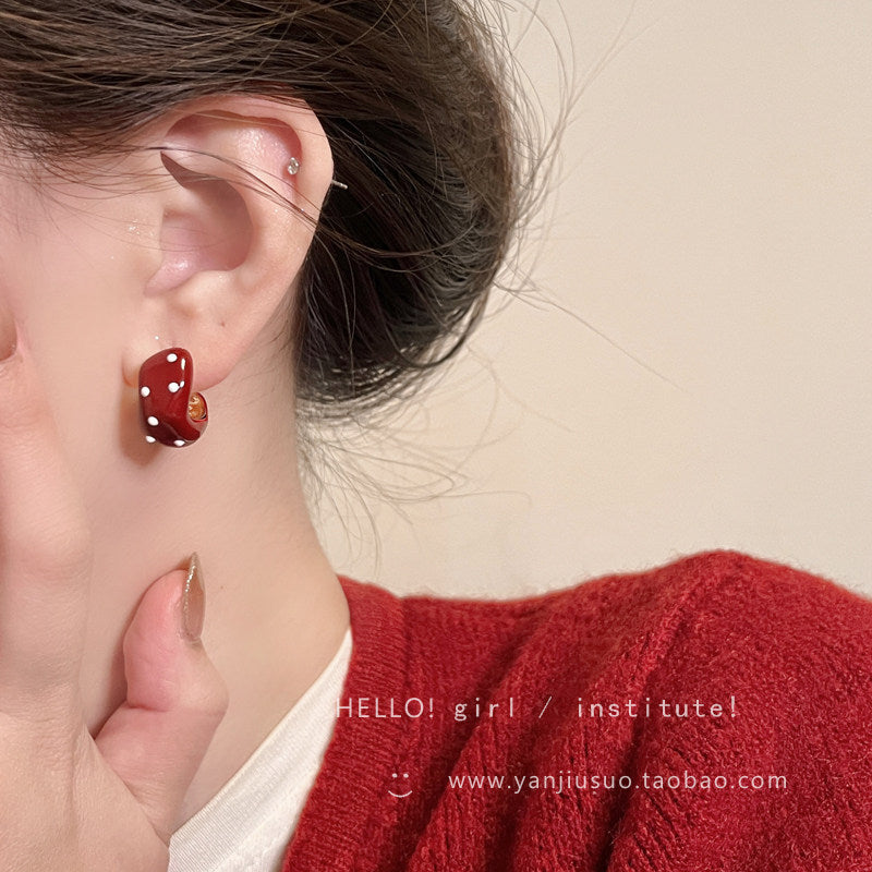 Cute Polka Dot C-Shaped Stud Earrings - view 3