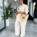 Office Casual Long Sleeve Tie-Front Cardigan + Pants + Top 2-Piece Set
