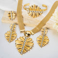 Imperial Breeze Versatile Ancient Craft Plated Set Inlay Crystal Necklace Bracelet Set Earrings Ring Set Vintage Leaves Retro Accessory