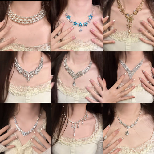 Fiber Multi-Profit Asia Full Diamond Super Sparkle Teardrop Jewelry Set Banquet Luxury Necklace Light Luxury Niche Ambient Feel Necklace