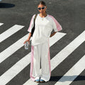 2026 New Street Style Casual Set, Loose Short Sleeve Tee + Side-Stripe Wide Leg Pants