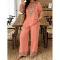 Women's Ethnic Long Sleeve Lace Trim Set 2026 | 2 Piece Outfit Set - White