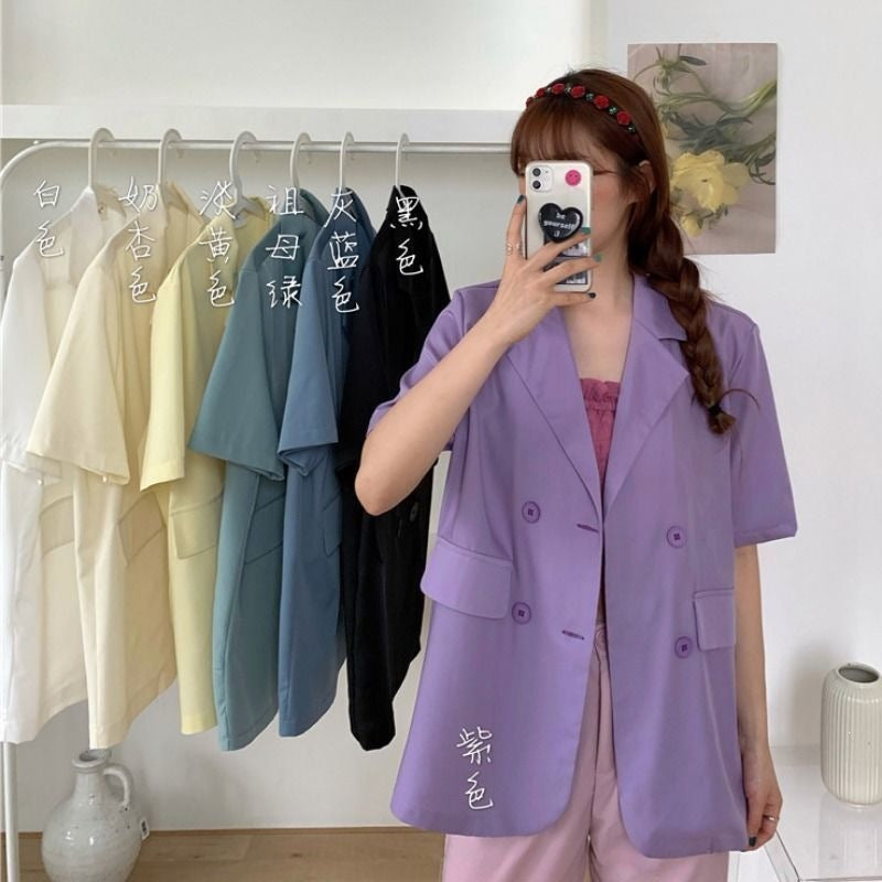 Women's Summer Fashion Elegant Short Sleeve Lightweight Loose Blazer + Top 2026 - As Pictured