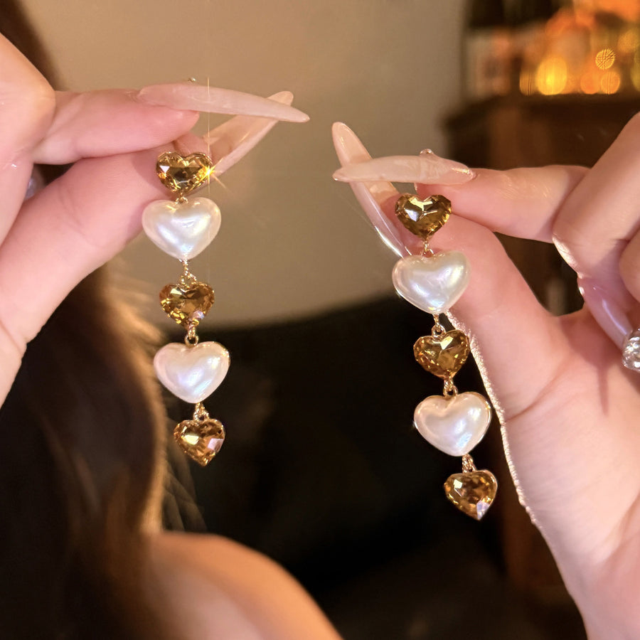 Sparkling Rhinestone Heart Pendant Stud Earrings - view 6