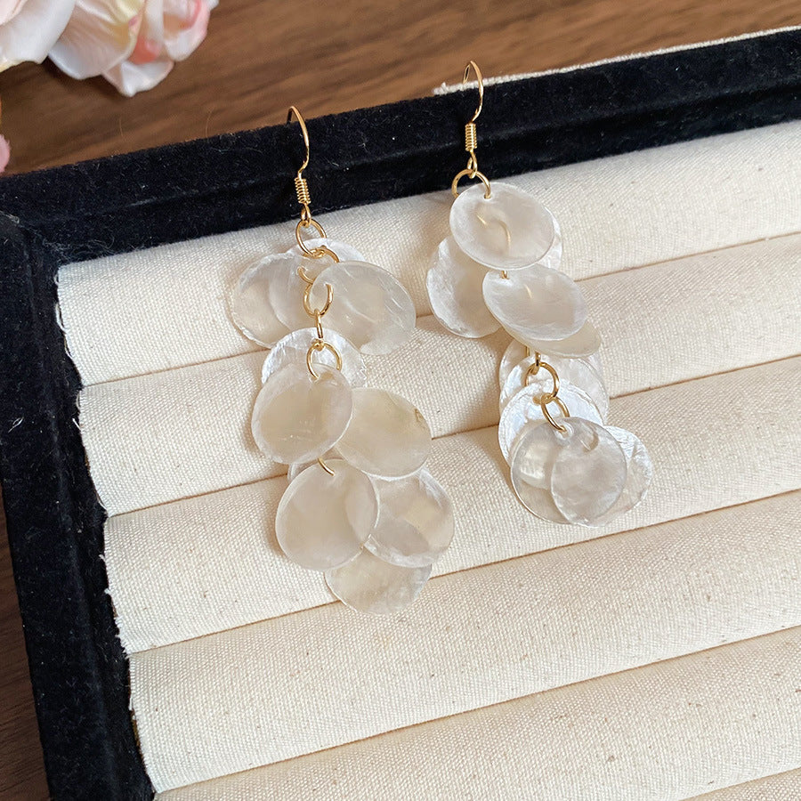 Shell Circle Tassel Stud Earrings - view 11