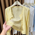 Women's Summer Korean Knit Long Sleeve Hollow-Out Sun-Protection Lightweight Cardigan - Gray