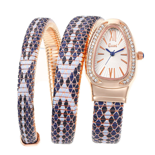 2025 New Cross-Border Bestseller Snake Bangle Rhinestone Snake Shape Dial Women Quartz Watch Personality Watch Wholesale