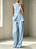 Fashion Elegant Sleeveless Drapey Shirt + Pants Set