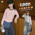 Girls' Korean Style Contrast Cartoon Long Sleeve T-Shirt