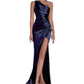 One-Shoulder Ruched Slit Gown - Sexy Elegant Party Evening Dress Women