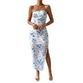 Women's Mesh Floral High Waist Slit Bodycon Dress