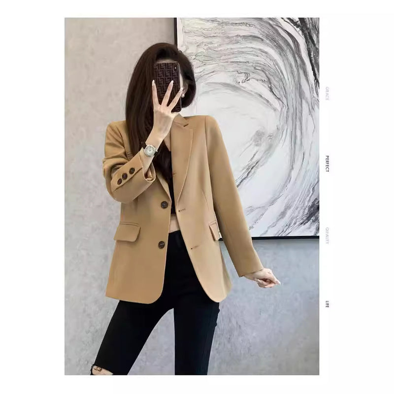 Women's Spring Office Korean Petite Blazer + Top 2026 | Casual Blouse - Red