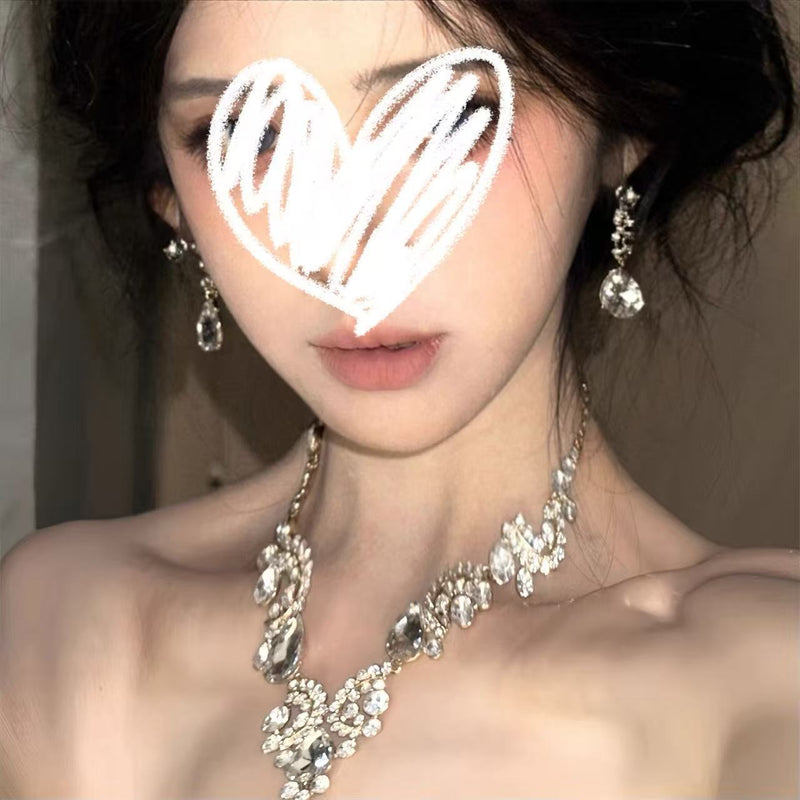 公主生日水滴项链耳环套装轻奢千金晚礼服女新娘高级夸张小众配饰